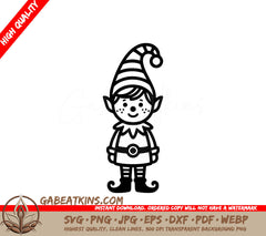 An Elf With A Striped Hat SVG - Cheerful Elf SVG