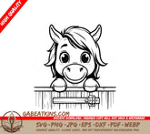 A Horse Peeking Over A Wooden Fence SVG - Cheerful Horse Peeking SVG