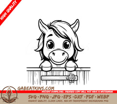 A Horse Peeking Over A Wooden Fence SVG - Cheerful Horse Peeking SVG