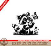 Cheerful Raccoon Butterfly Frolic SVG -Digital Product File