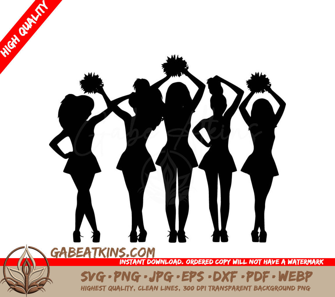 A Group Of Cheerleaders Are Silhouetted Against A White Background SVG - Cheerleaders SVG