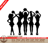 A Group Of Cheerleaders Are Silhouetted Against A White Background SVG - Cheerleaders SVG