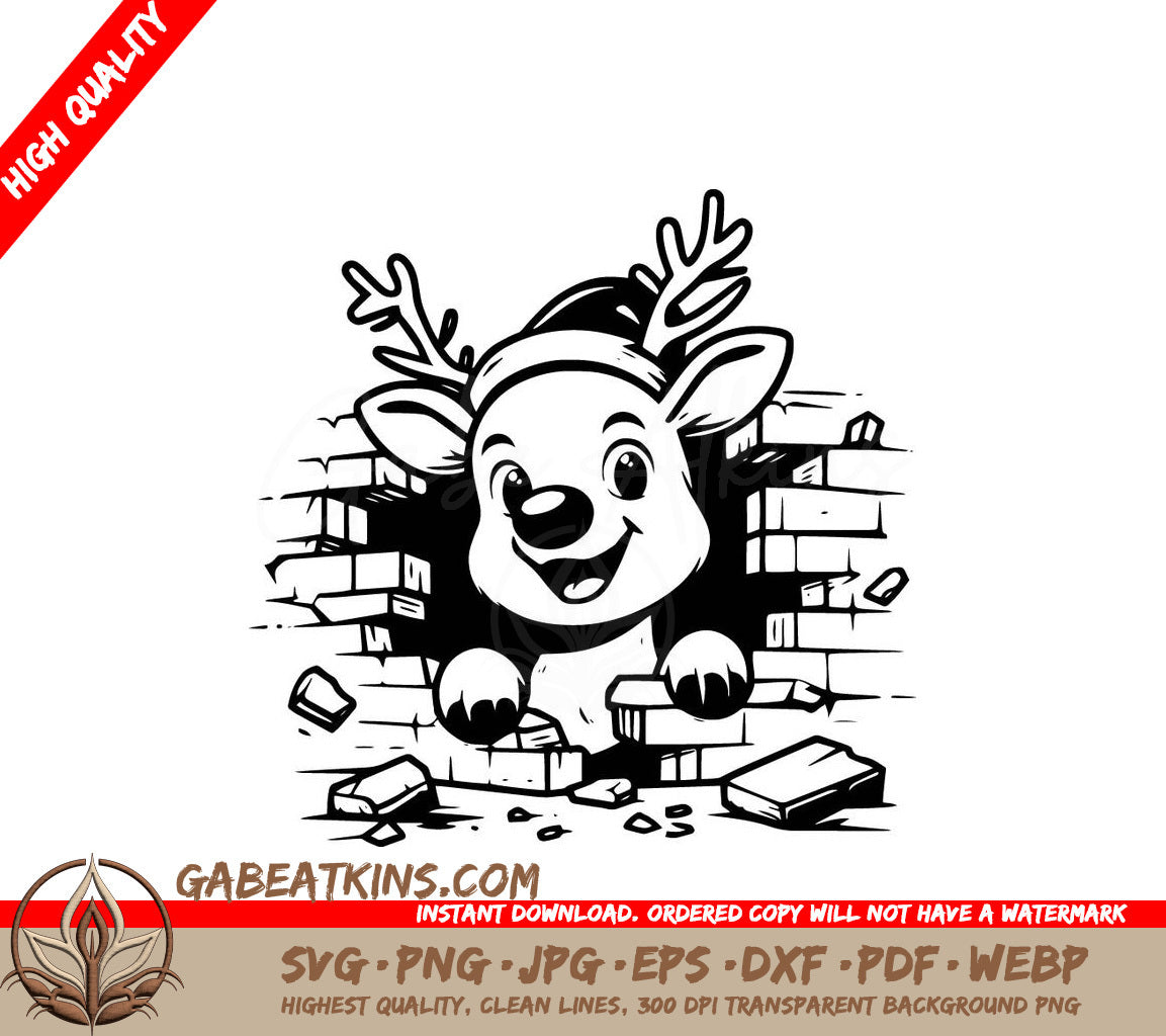 A Reindeer Wearing A Santa Hat SVG - Cheery Reindeer Breakout SVG
