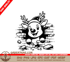 A Reindeer Wearing A Santa Hat SVG - Cheery Reindeer Breakout SVG