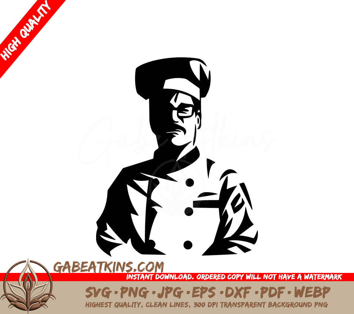 A Man In A Chefs Uniform SVG - Chef with Glasses SVG