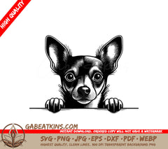 Chihuahua Peeking Over Wall SVG - Paw Print Design SVG