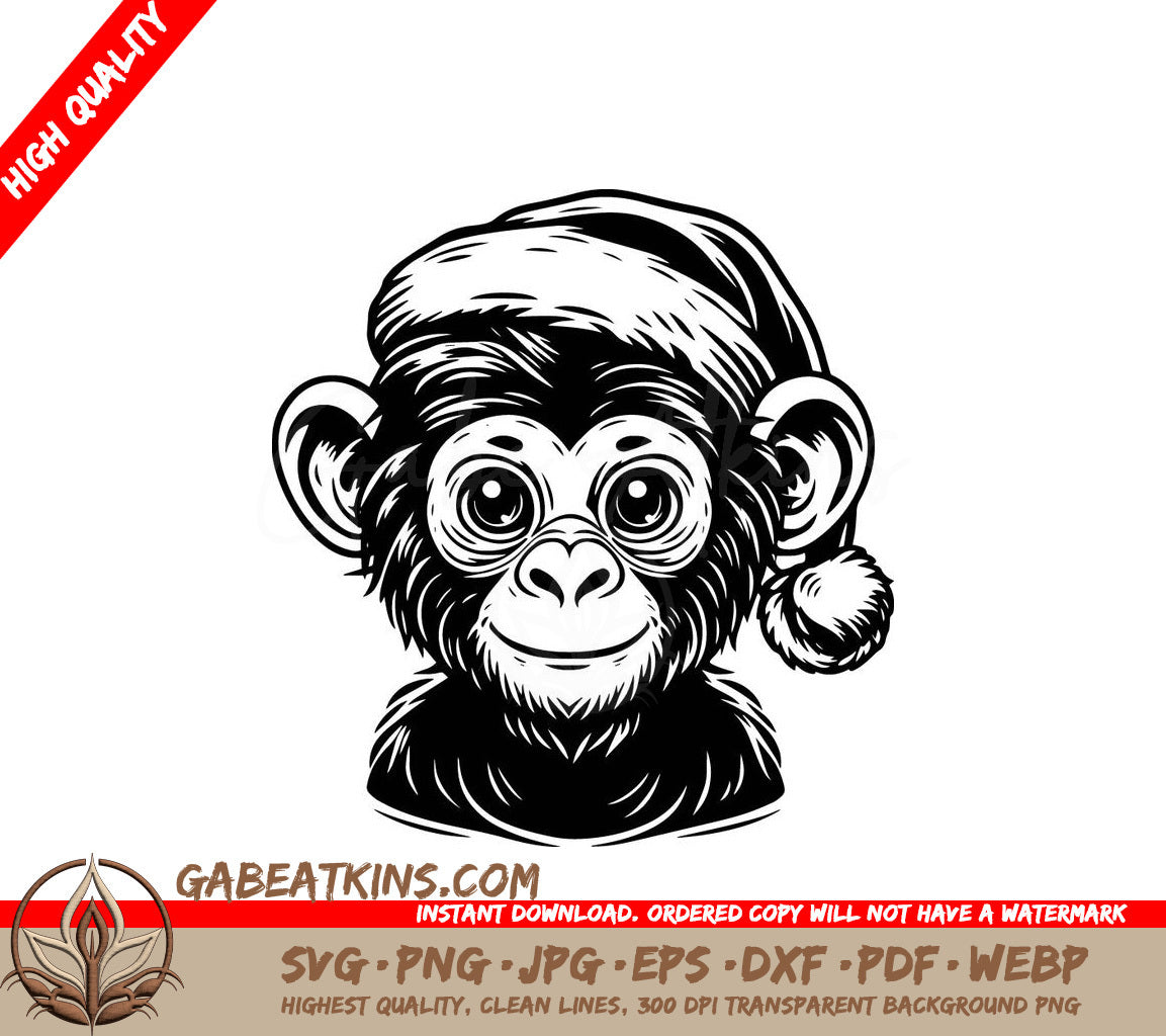 A Chimpanzee Wearing A Santa Hat SVG - Chimpanzee Santa Hat SVG