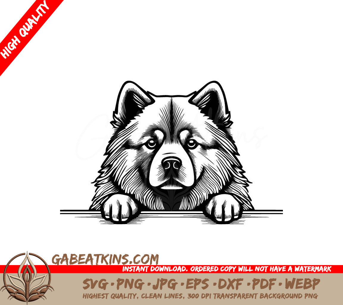 Husky & Chow Chow Peeking Over Wall - SVG SVG