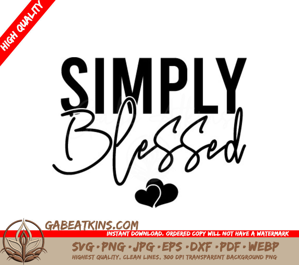 Simply Blessed Logo SVG with Hearts - Christian Design SVG