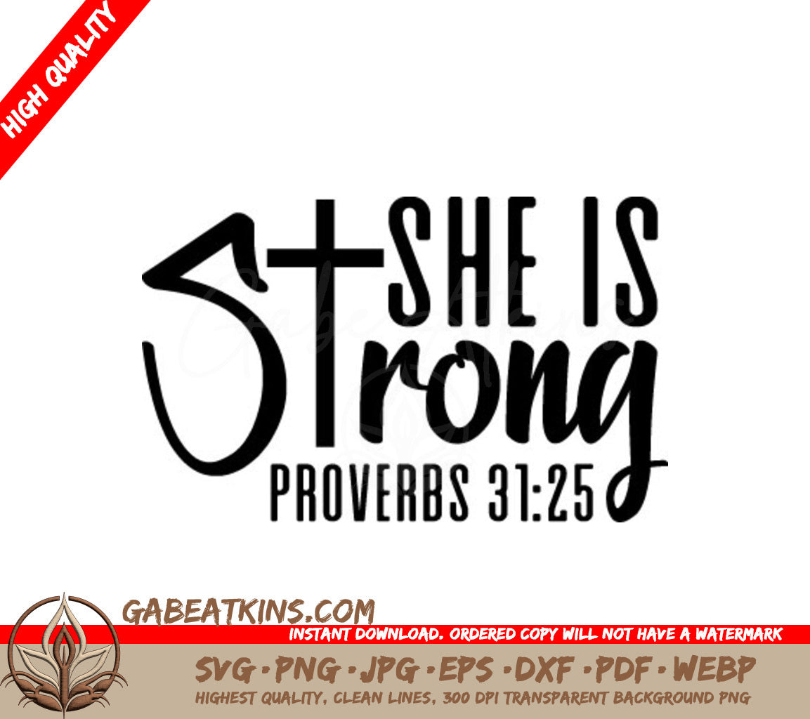 She Is Strong Christian SVG - Logo with Cross SVG