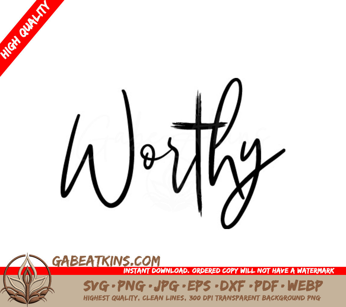 Cursive Worthy Christian SVG Design - White Background SVG