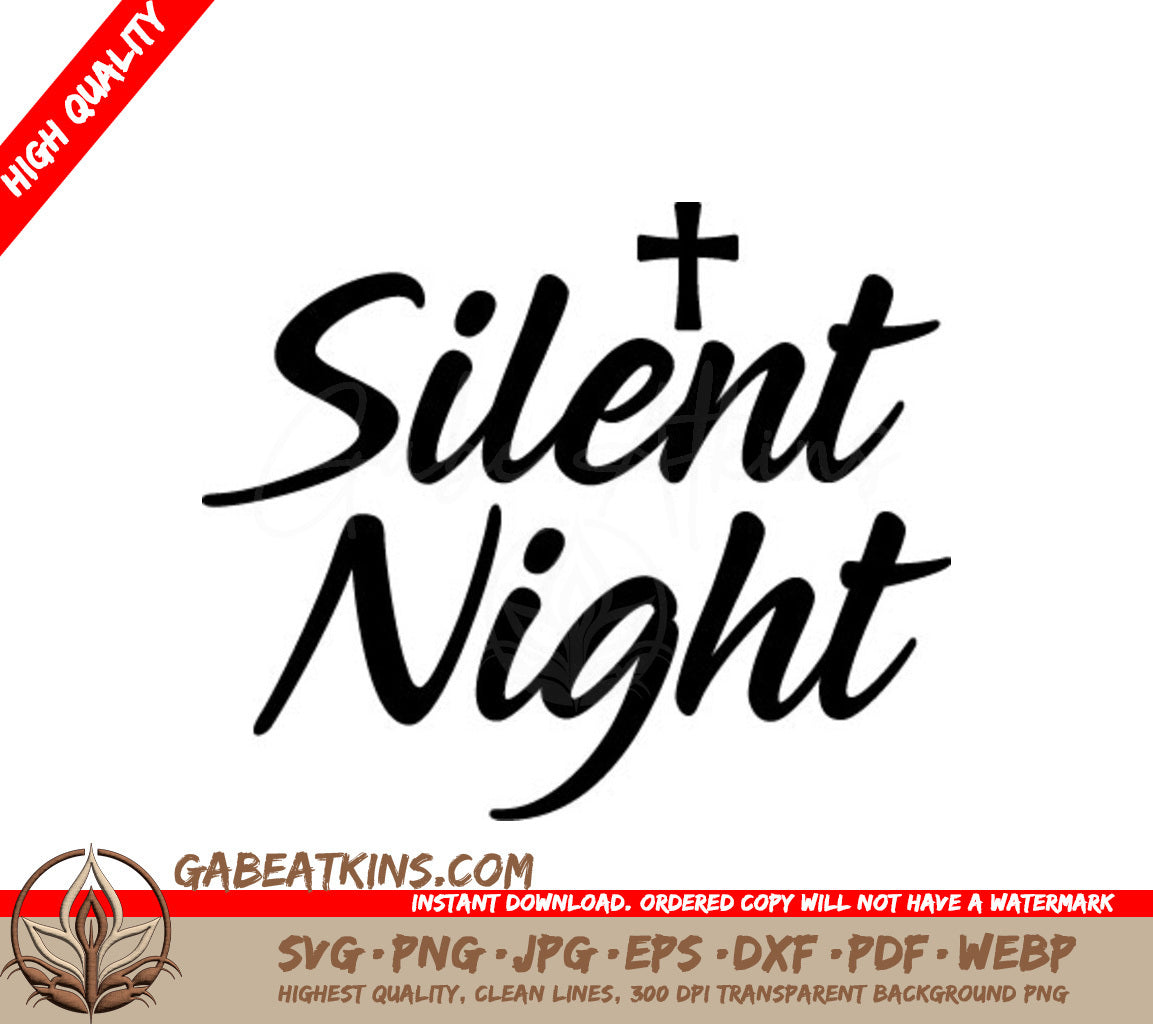 Silent Night Cross SVG - Christmas Logo Design SVG