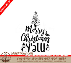Merry Christmas Yall SVG - Christmas Tree & Snowmen SVG