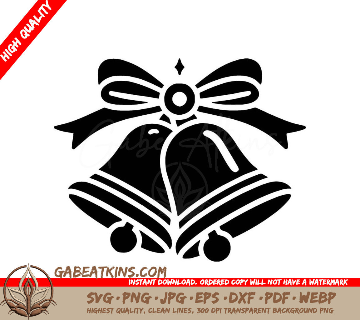 Two Bells With A Bow SVG - Christmas Bell Duo SVG