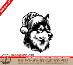 A Husky Wearing A Santa Hat SVG - Christmas Elkhound Dog SVG