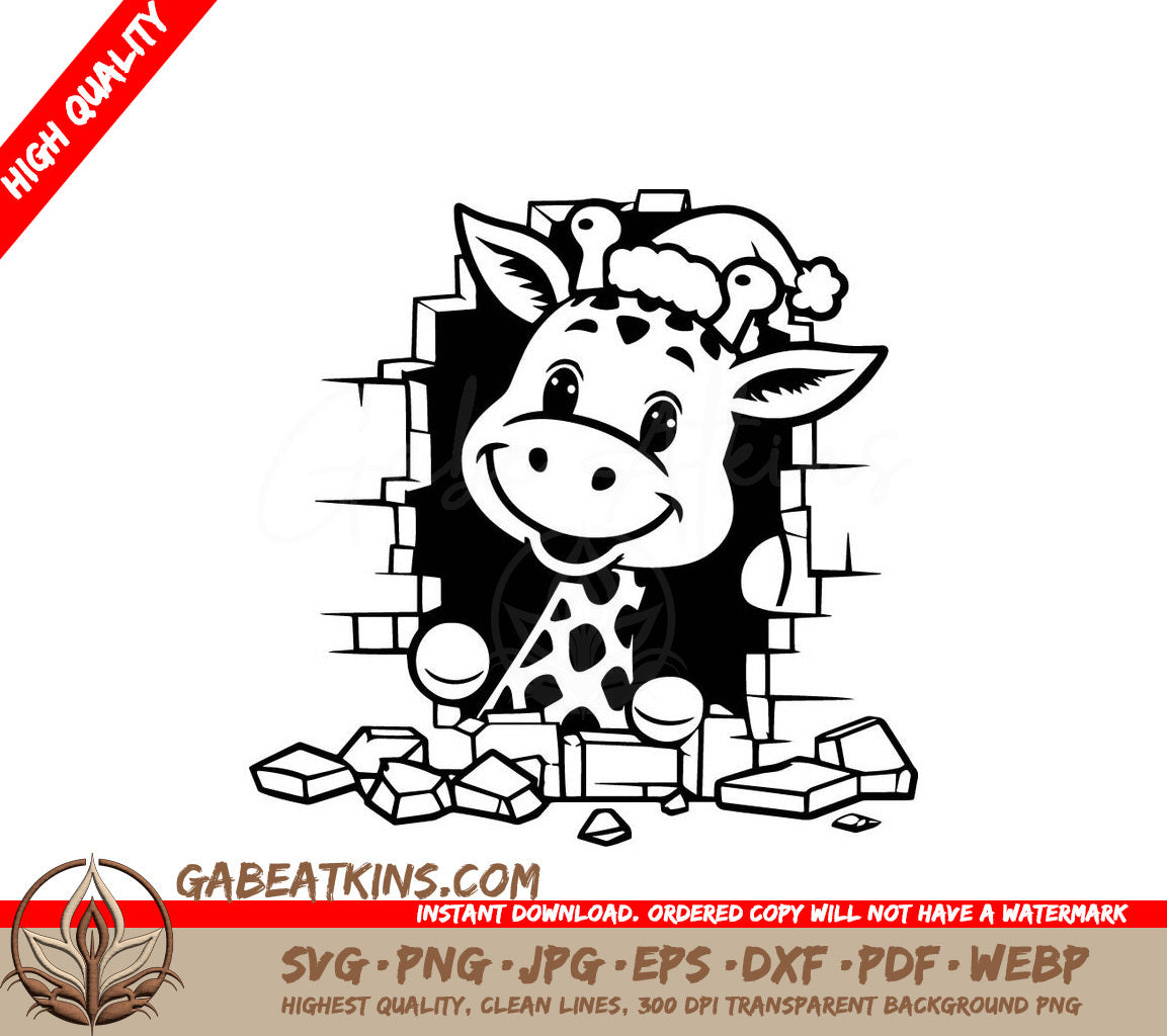 A Giraffe Wearing A Santa Hat SVG - Christmas Giraffe Breakout SVG