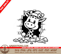 A Giraffe Wearing A Santa Hat SVG - Christmas Giraffe Breakout SVG