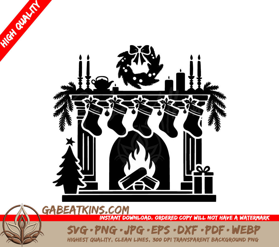 A Fireplace Decorated For Christmas SVG - Christmas Hearth Warmth SVG