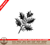 Christmas Holly Branch SVG - Digital Product (SVG, PNG, JPG, AI, PDF, DXF, EPS, WebP)