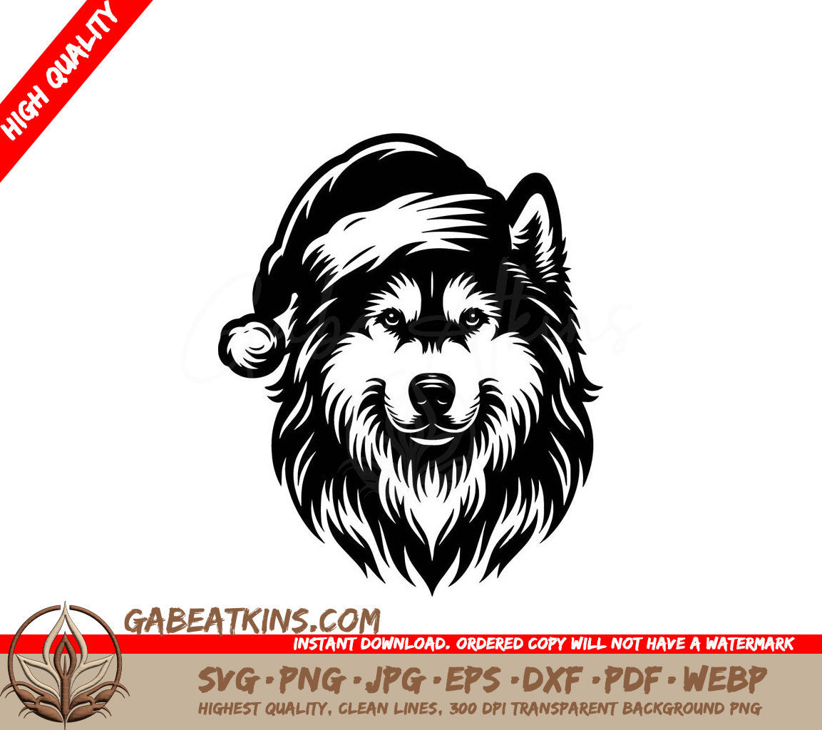 A Husky Wearing A Santa Hat SVG - Christmas Husky SVG