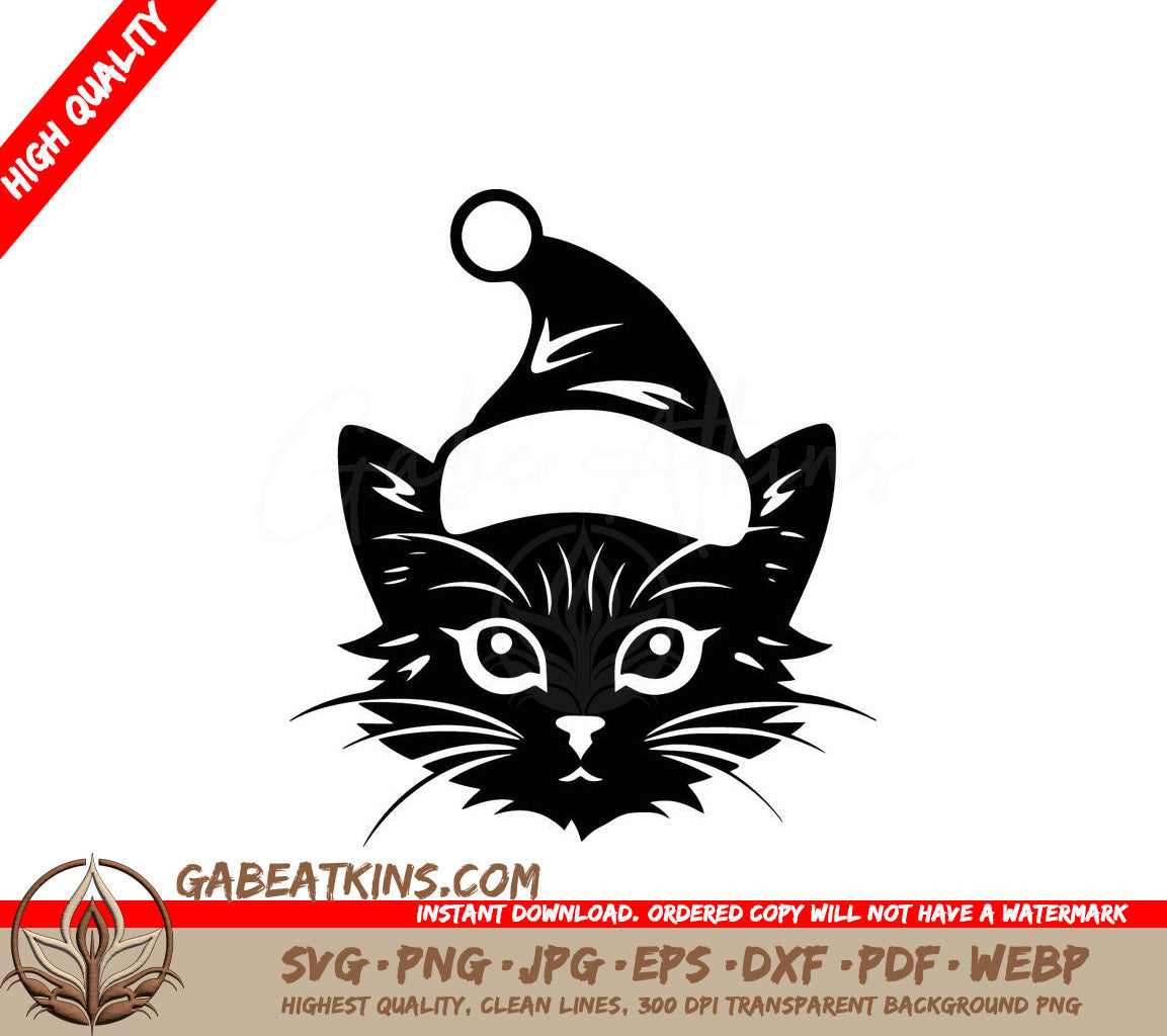 A Cat Wearing A Santa Hat SVG - Christmas Kitty SVG