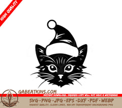 A Cat Wearing A Santa Hat SVG - Christmas Kitty SVG