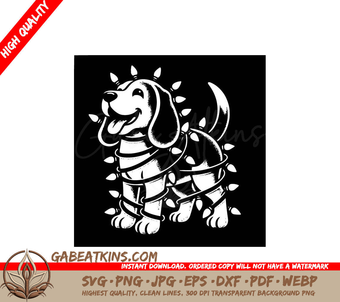 A Dog Wrapped In Christmas Lights SVG - Christmas Light Beagle SVG