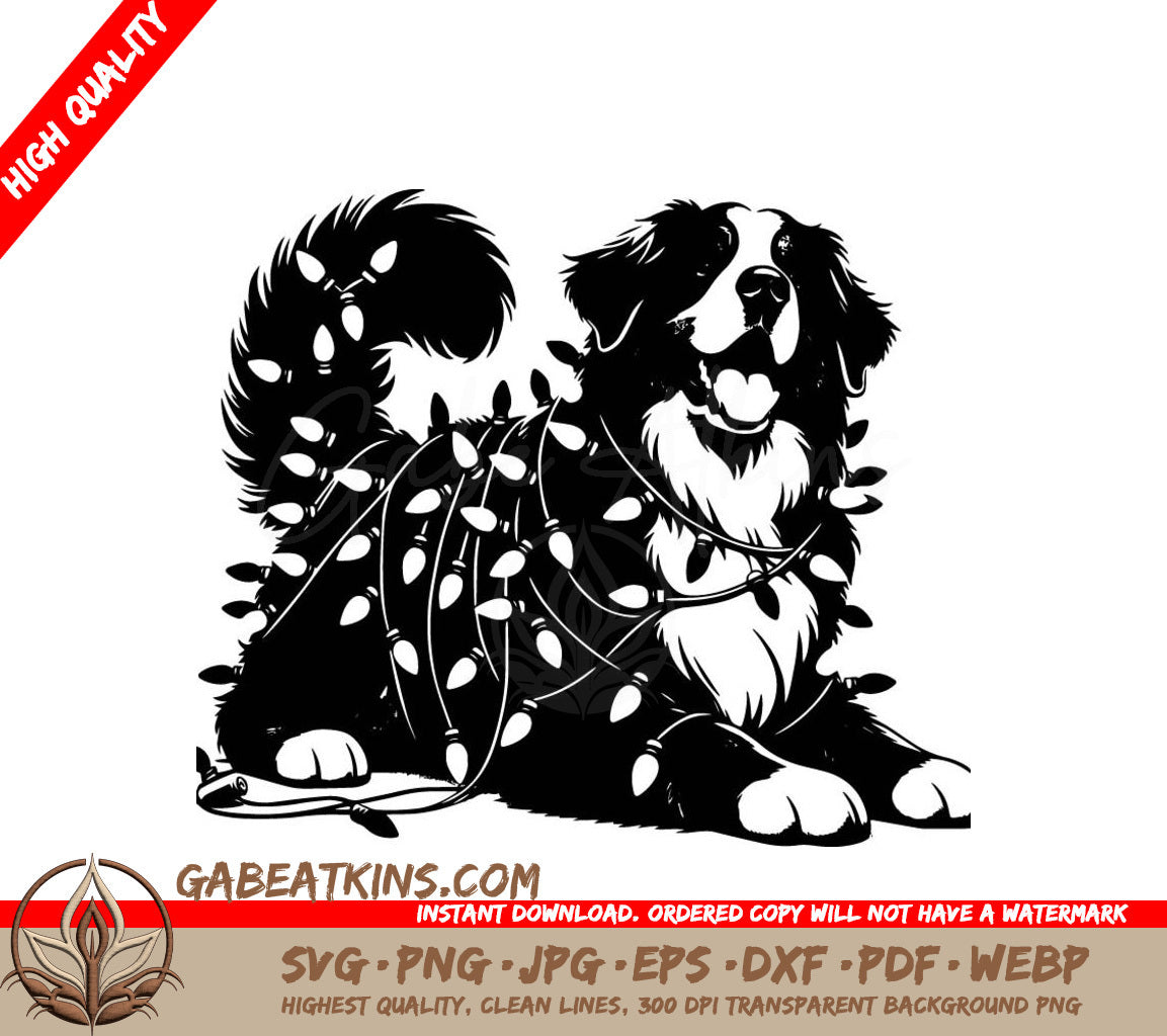 A Dog Wrapped In Christmas Lights SVG - Christmas Light Berner SVG