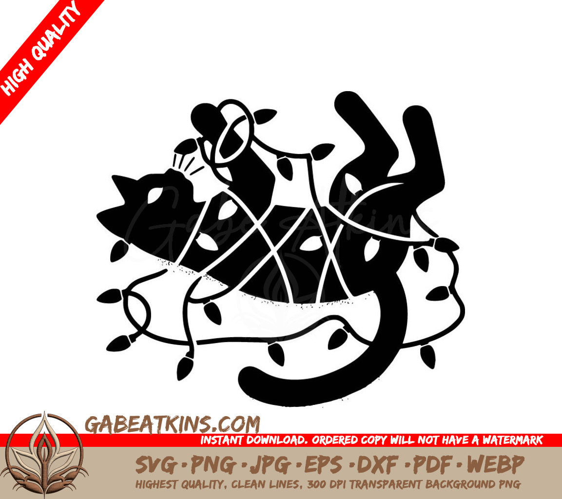 Two Cats Playing With Christmas Lights SVG - Christmas Light Cat Chaos SVG