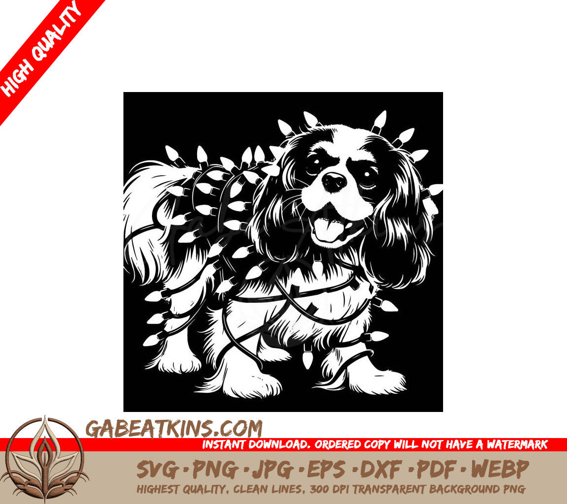 A Cavalier King Charles Spaniel Wrapped In Christmas Lights SVG - Christmas Light Spaniel SVG