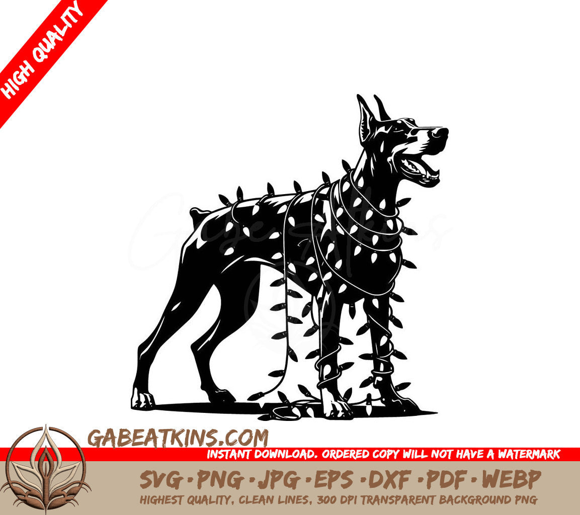 A Dog Wrapped In Christmas Lights SVG - Christmas Lights Doberman SVG