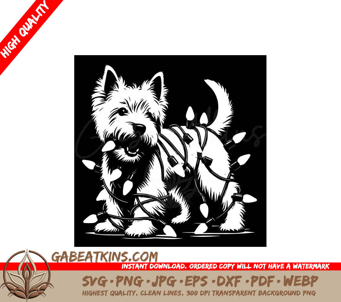 A Dog With Christmas Lights Around Its Neck SVG - Christmas Lights Terrier SVG