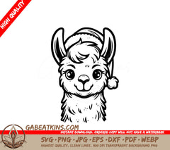 A Llama Wearing A Santa Hat SVG - Christmas Llama SVG