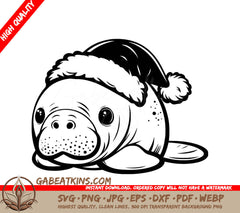 A Manatee Wearing A Santa Hat SVG - Christmas Manatee SVG