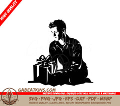A Man Opening A Gift Box SVG - Christmas Morning Surprise SVG