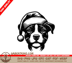 A Puppy Wearing A Santa Hat SVG - Christmas Pit Bull Pup SVG