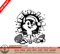 A Squirrel Wearing A Santa Hat SVG - Christmas Squirrel Breakout SVG