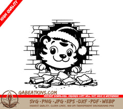 A Tiger Wearing A Santa Hat SVG - Christmas Tiger Breakout SVG