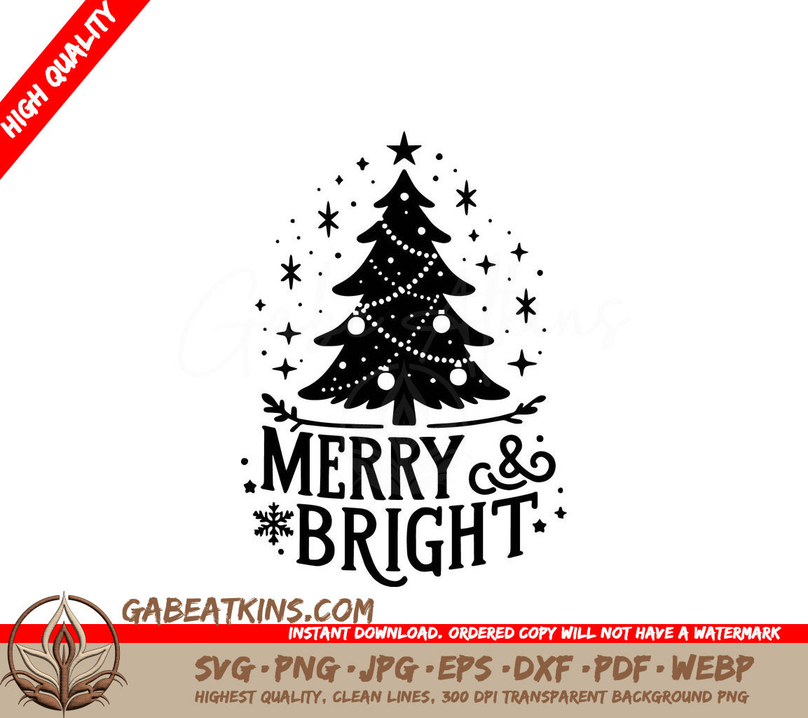 A Merry And Bright Sign With A Christmas Tree SVG - Christmas Tree Festivity SVG
