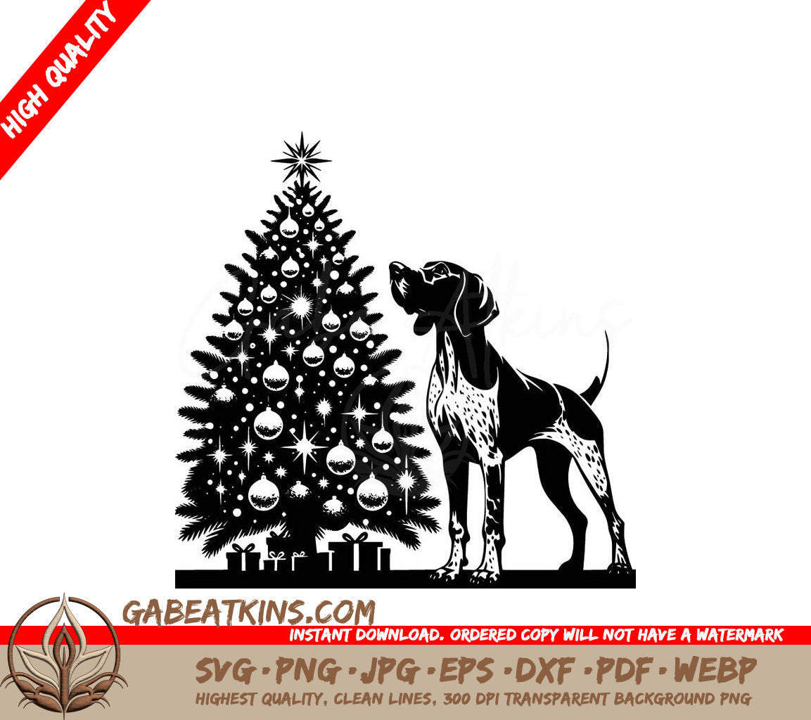 A Dog Looking Up At A Christmas Tree SVG - Christmas Tree Pointer SVG