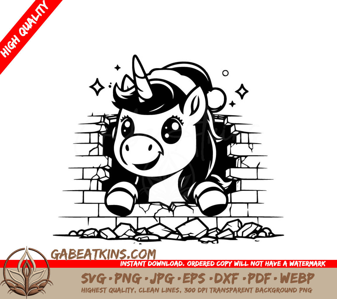A Unicorn Wearing A Santa Hat SVG - Christmas Unicorn Breakout SVG
