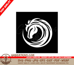A White Horse Head In A Circle On A Black Background SVG - Circular Horse Head Logo Vector Brand Logo SVG