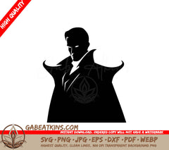 A Black And White Drawing Of A Man In A Cape