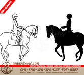 A Person Riding A Horse And A Silhouette Of A Person Riding A Horse . SVG - Collection of hand drawn dressage rider and horseVector illustrations in sketch doodle style SVG