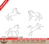 Four Black And White Drawings Of Horses On A White Background SVG - Coloring book set cute horses SVG
