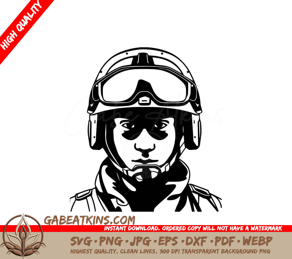 A Man Wearing A Helmet And Goggles SVG - Combat Ready Soldier SVG