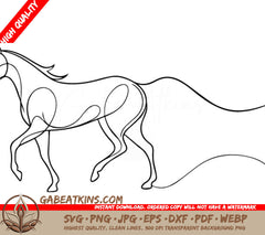 A Horse With A Long Mane And Tail . SVG - Continuous One Line Drawing of a Dashing Racehorse SVG
