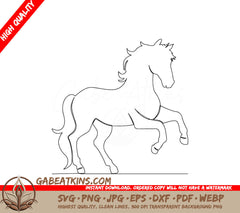 A Horse On Its Hind Legs SVG - Continuous one line horse outline vector art drawing and world wildlife Day single line art SVG
