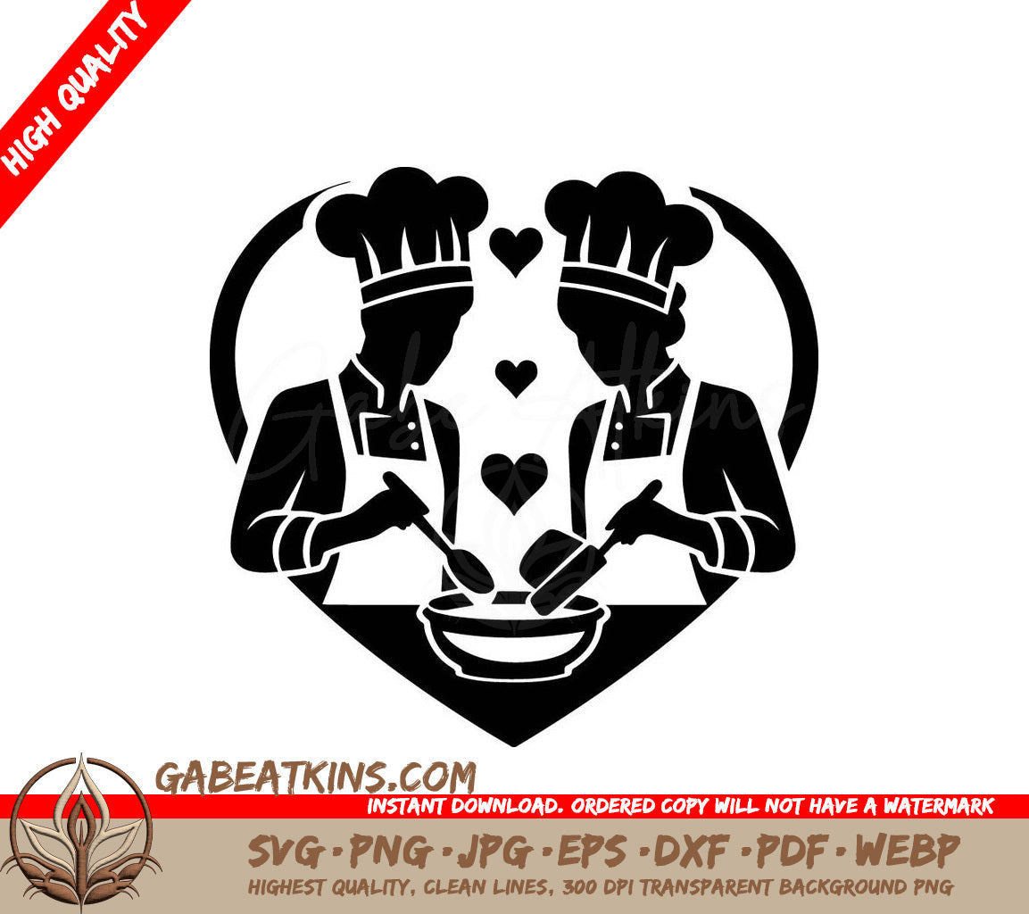 Two Chefs With Hearts In The Background SVG - Cooking Together SVG