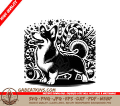 A Dog Surrounded By Candy Canes And Snowflakes SVG - Corgi Candy Cane Christmas SVG